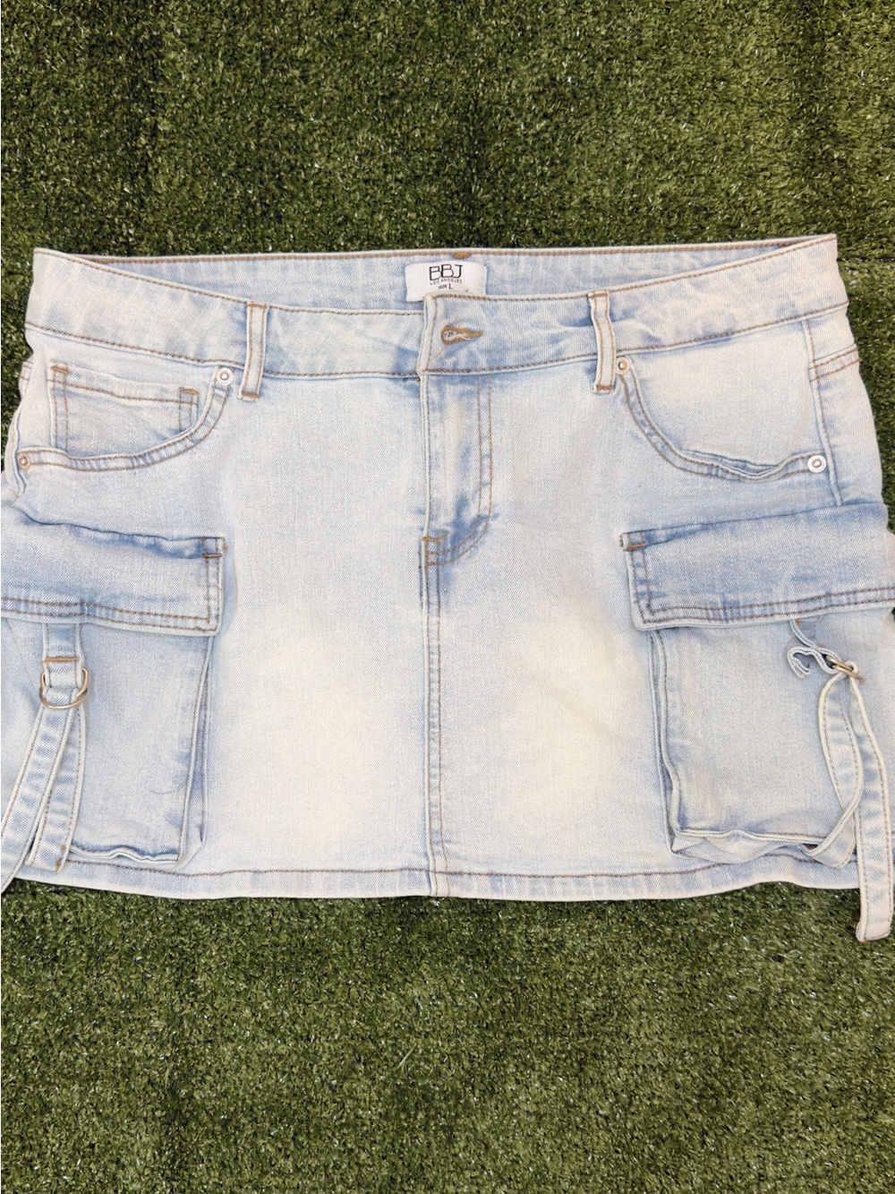 PBJ Light Blue Denim Cargo Mini Skirt